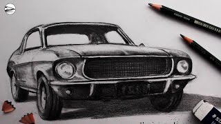 How To Draw A Realistic Car Narrated For Beginners Ford Mustang Gt 1968 Bullitt