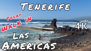 Today Walk in Las Américas Beach, Tenerife, Spain. 4K