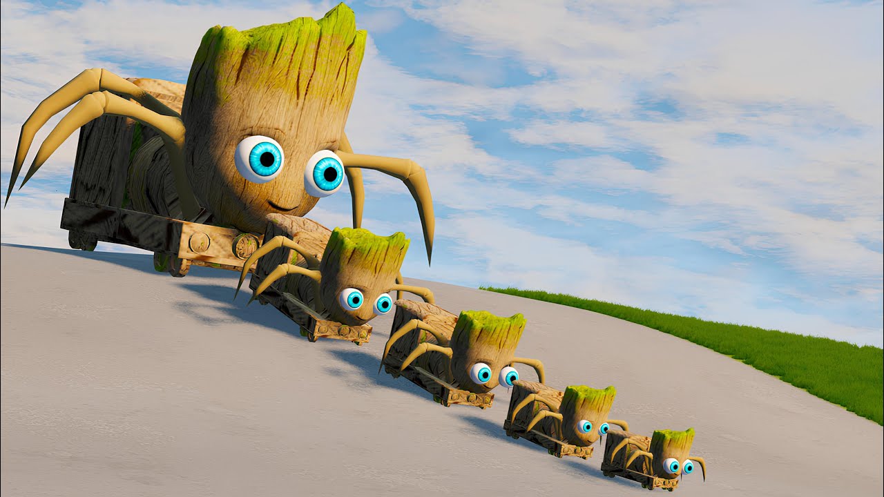 Big & Small Monster Truck GROOT vs DOWN OF DEATH in BeamNG.drive - YouTube