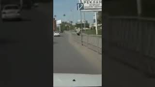 Idiot Pedestrian Crossing the Barrier and Fall Back.