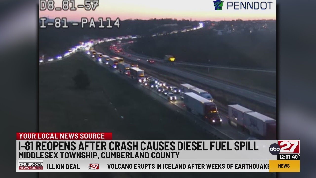I-81 reopens after crash causes diesel fuel spill - YouTube