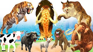 10 Monster Lion vs 10 Zombie Tiger vs 50 Baboons Attack Cow Cartoon Buffalo Goat Saved By Elephant