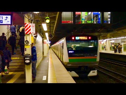 【乗り降りが激しい】ＪＲ東日本 宇都宮線 久喜駅 ２番線 普通電車宇都宮行き １５両編成 発車