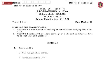 BSC 5TH SEM CS PROGRAMMING IN JAVA DEC 2022 | PTU