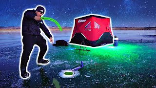 INSANE Night Ice Fishing w/ Glow Lights!!! (IT WORKED!)