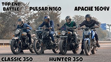 TVS Apache 160 4v vs RE Hunter350 vs Bajaj Pulsar N160 vs RE Classic350 || DRAG RACE
