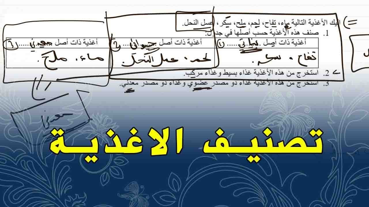 علوم طبيعية الاولى متوسط تمرين على تصنيف الاغذية