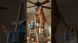 Poor Cat Just Wanted to Clean the Ceiling Fan! 🧼🐱#FunnyCats #CuteAnimals #AnimationShorts #CatVideos