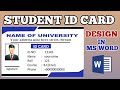 Student id card Design ms word | University Id Card Design Easy Tatorial