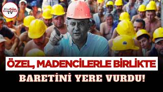 Özgür Özel’den madencilerle birlikte dikkat çeken protesto! Baretini yere vurduğu anlar kamerada...