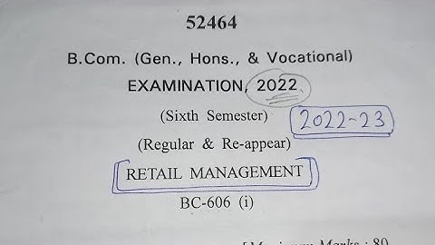 Retail Management 6th sem Question paper 2023.Question paper of Retail Management 2023 for b.com 6th