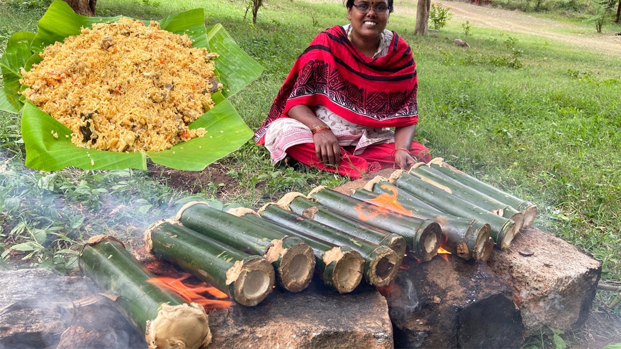 BIRYANI !!!  Bamboo Chicken Biryani Prepared by Sister in Village I Food Money Food