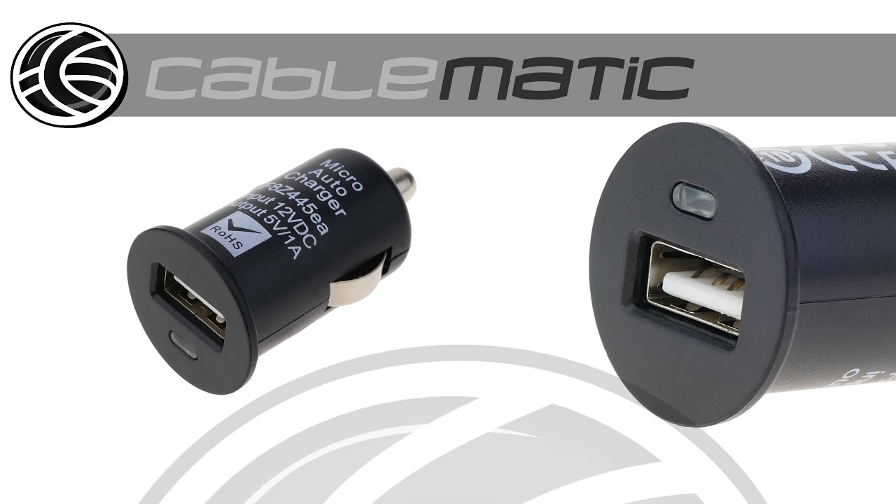 Adaptador cargador USB a mechero coche 1000mA negro distribuido por CABLEMATIC ® - YouTube