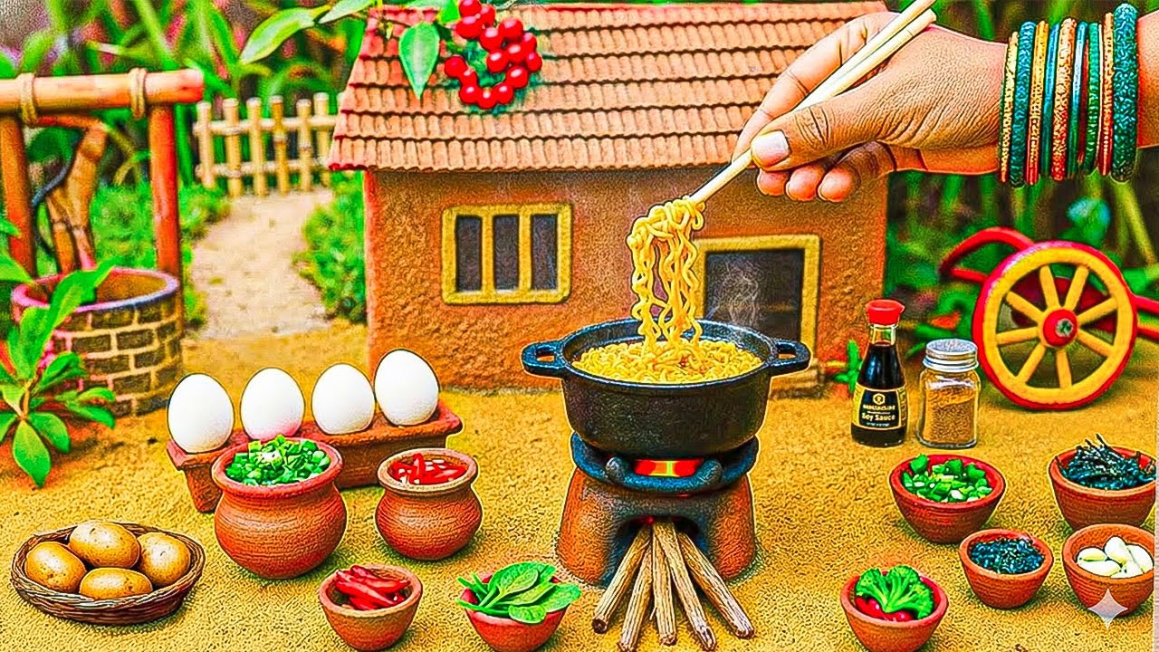 Как приготовить вкуснейшую миниатюрную лапшу масала 🍜 Идеальная индийская деревенская кухня🐣 Вкус...