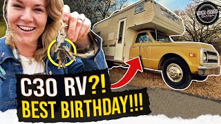 C10 project?! How about a big block C30 w/ a vintage RV!!! SCORE!