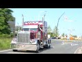 Peterbilt 379 with  caterpillar, extremely loud straight pipes onboard on small streets in europe