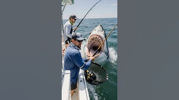 A Shark attacks Two mens in a fisherboat, amazing scene#shark #attack #fishing #deepseafishing #ai