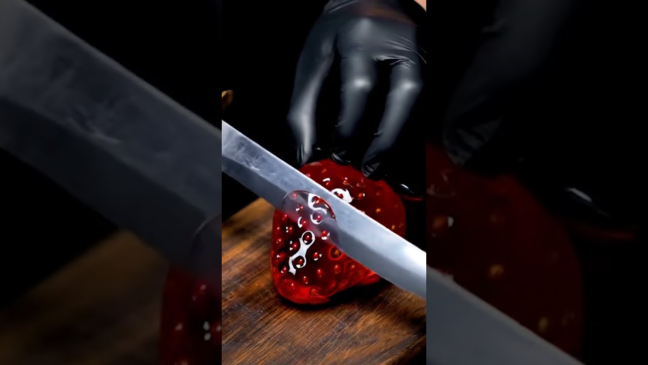 Cutting Glass Strawberry ASMR MUKBANG | Satisfying