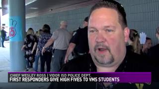First Responders give high fives to Vidor Middle School students