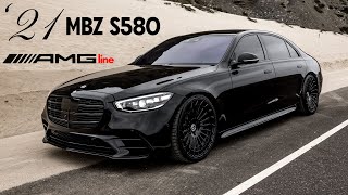 MURDERED OUT 2021 MBZ S580 AMG Line SLAMMED on Forged Dual block 22" SRX06 wheels w/ Michelin tires