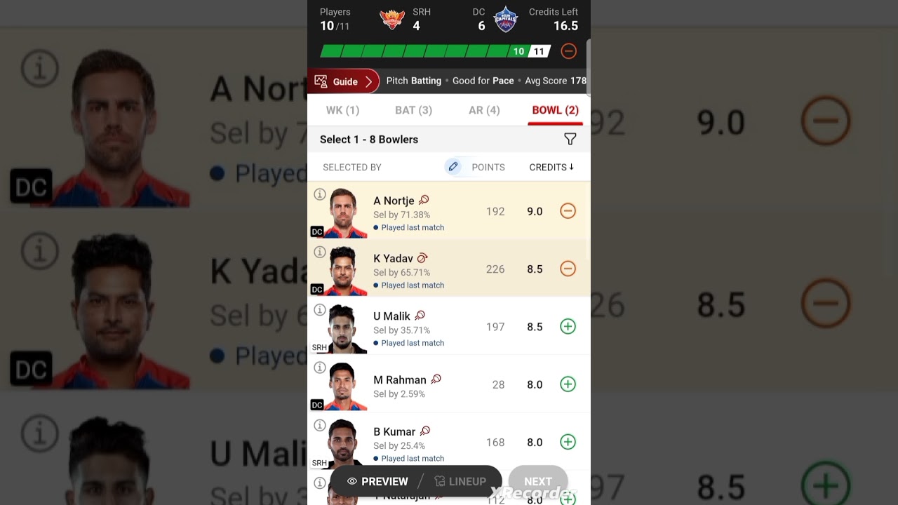 SRH vs DC and prediction dream 11  
