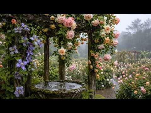 🌸 Whispering Rain in a Blooming Garden Pergola 🌿 Cozy Nature Sounds for Sleep | Rainyflowers