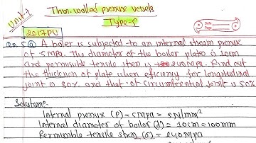 Thin-walled pressure vessel|Type-5|SOM Numerical|PU TU KU PoU BE Civil 3rd Sem|Strength of Materials