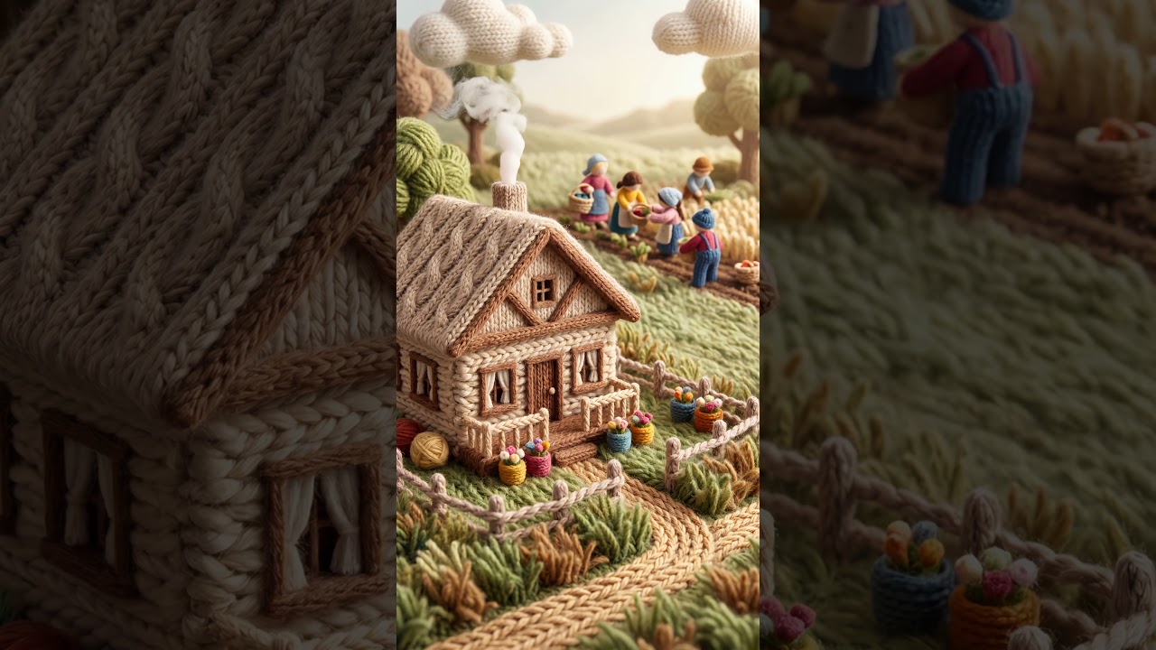 【4k】【ASMR】Tiny Yarn Village: Farm, Road and Harbor