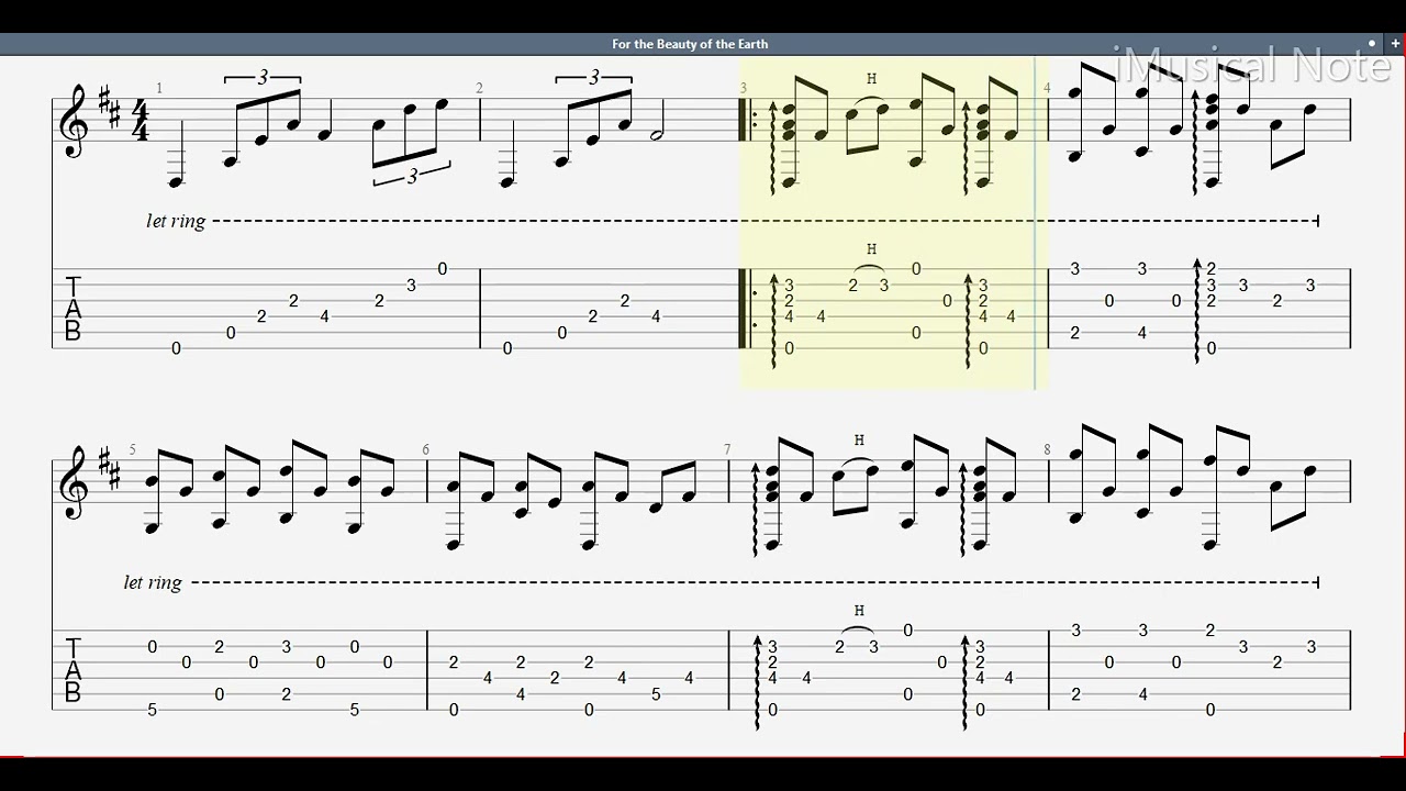 Guitar TAB - For the Beauty of the Earth : arr. hofei | Tutorial Sheet Lesson #imn