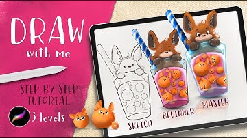 How to Draw a Cute Fox in Bubble Tea | Step by Step Procreate Tutorial for Beginners & Master Level