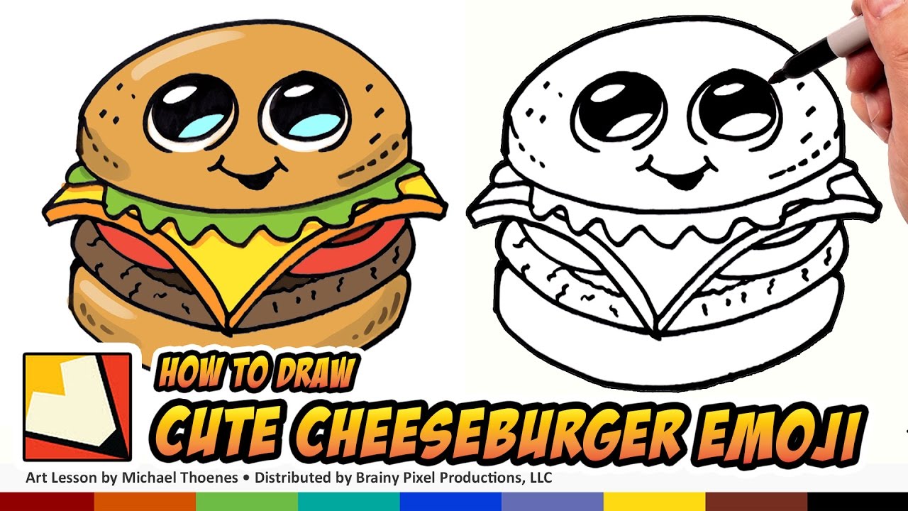 How To Draw Cute Food Cheesburger Draw A Cartoon Cheesburger Step Step Bp