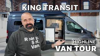 The "King'" Transit | Extra Headroom, King Bed, Shower, and Our Biggest Garage Yet | Van Tour