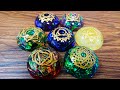 チャクラ模様のカボションレジン、オーロラフィルム色比較♪Chakra pattern cabochon resin, aurora film color comparison ♪