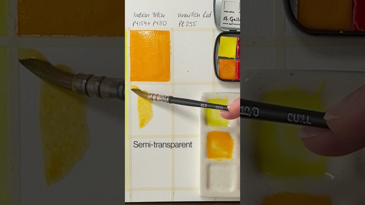 Swatching A.Gallo Indian yellow watercolour paint 
