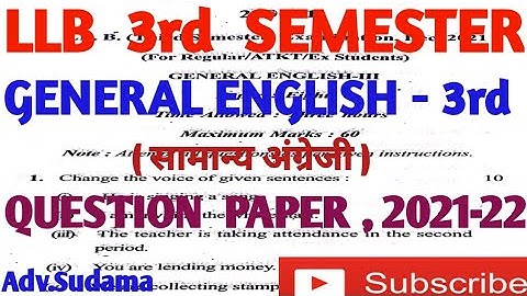 LLB 3rd Semester English question paper ll General English - 3rd ll 2021-22 ll