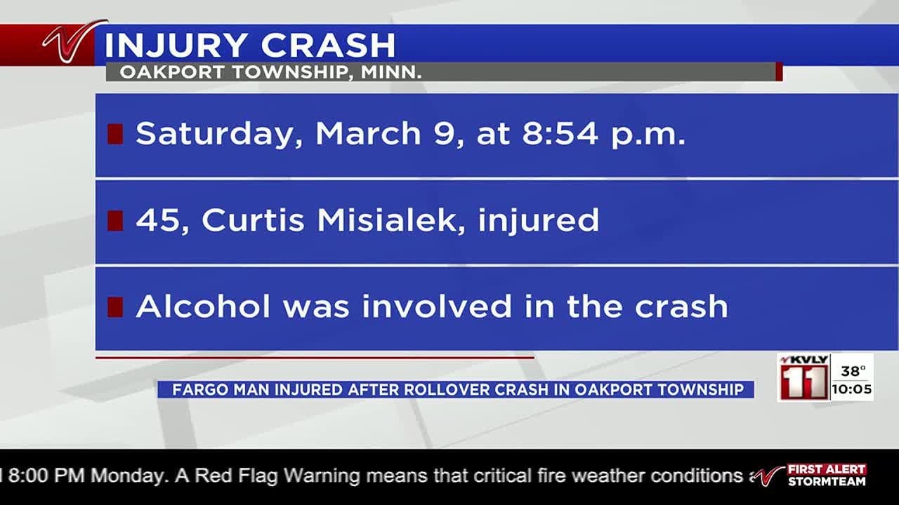 Fargo man injured after rollover crash in Oakport Township - YouTube