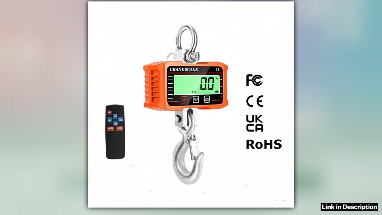 2T Digital Hanging Scale 2000KG Heavy Duty Crane Scales Big LCD Industrial Hook Lock Site Weighing