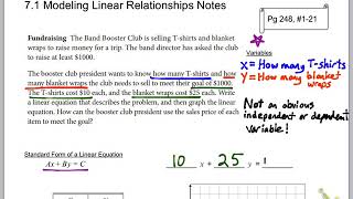 7.1 Modeling Linear Relationships Notes