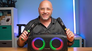 Hotec Karaoke Machine With Dual Wireless Microphones, Bluetooth Party Pa Speaker, Party Lights
