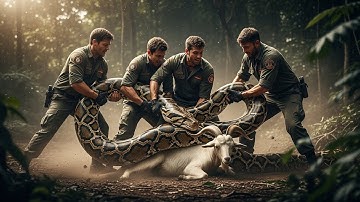 Courageous Rescue Team Fights Giant Python to Save Innocent Goat#animalattack 