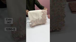 Space Silk Saree With Floral Embroidery Work With Scalloped Cutwork Border & Contrast Blouse