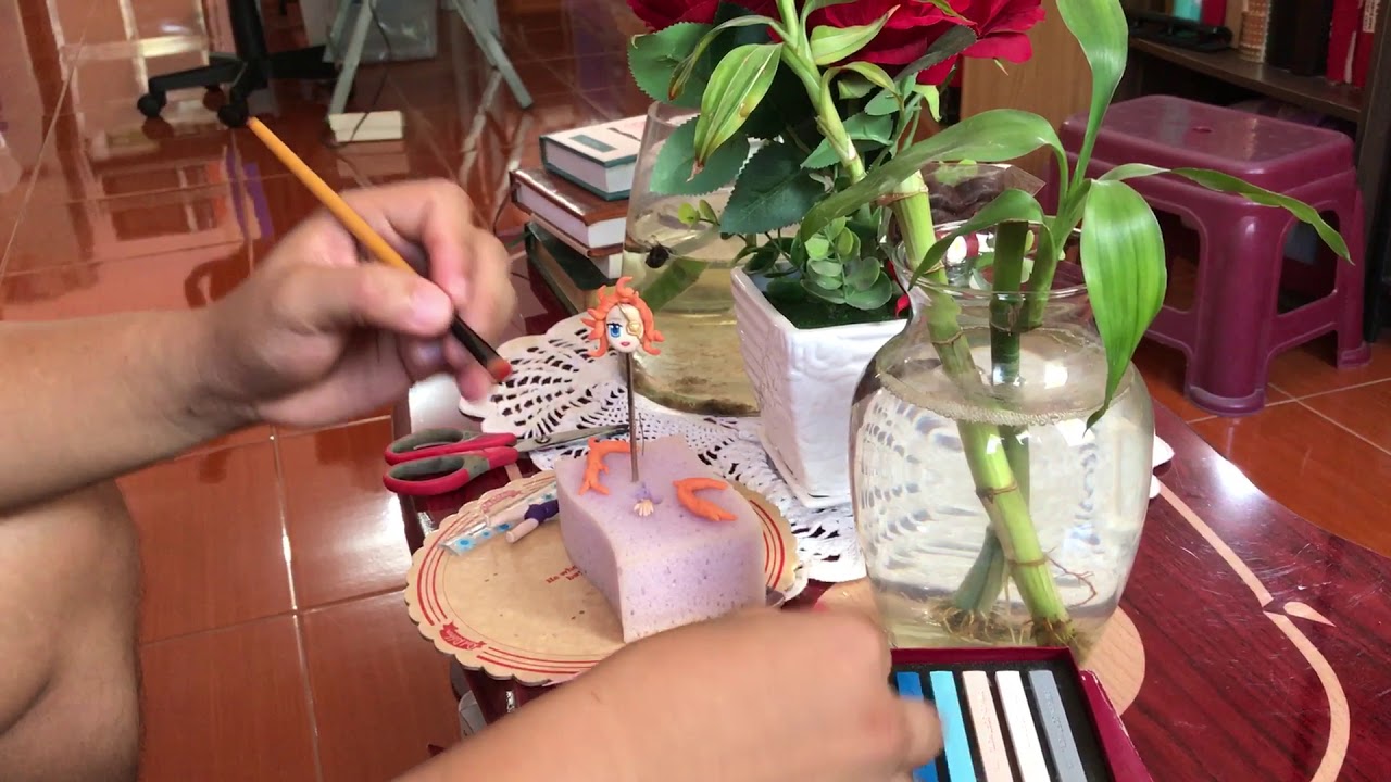 Brushing Soft Pastel to my CampFire Succulent Fairy | Air Dry Clay 🧚🏻‍♂