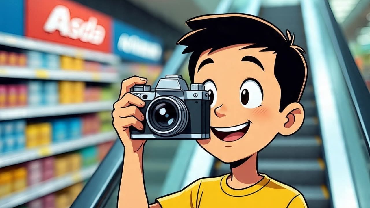 Riding the Asda escalator in Weymouth ￼