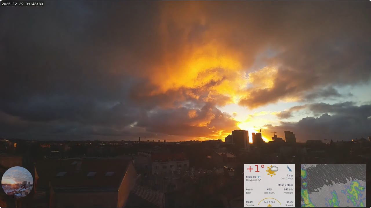 Beautiful sunrise with low clouds moving over Tallinn - Time-lapse - 2025-12-29