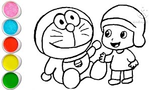 Cute Doraemon With Pocoyo Drawing, Painting and Coloring For Kids and Toddlers_Easy Art