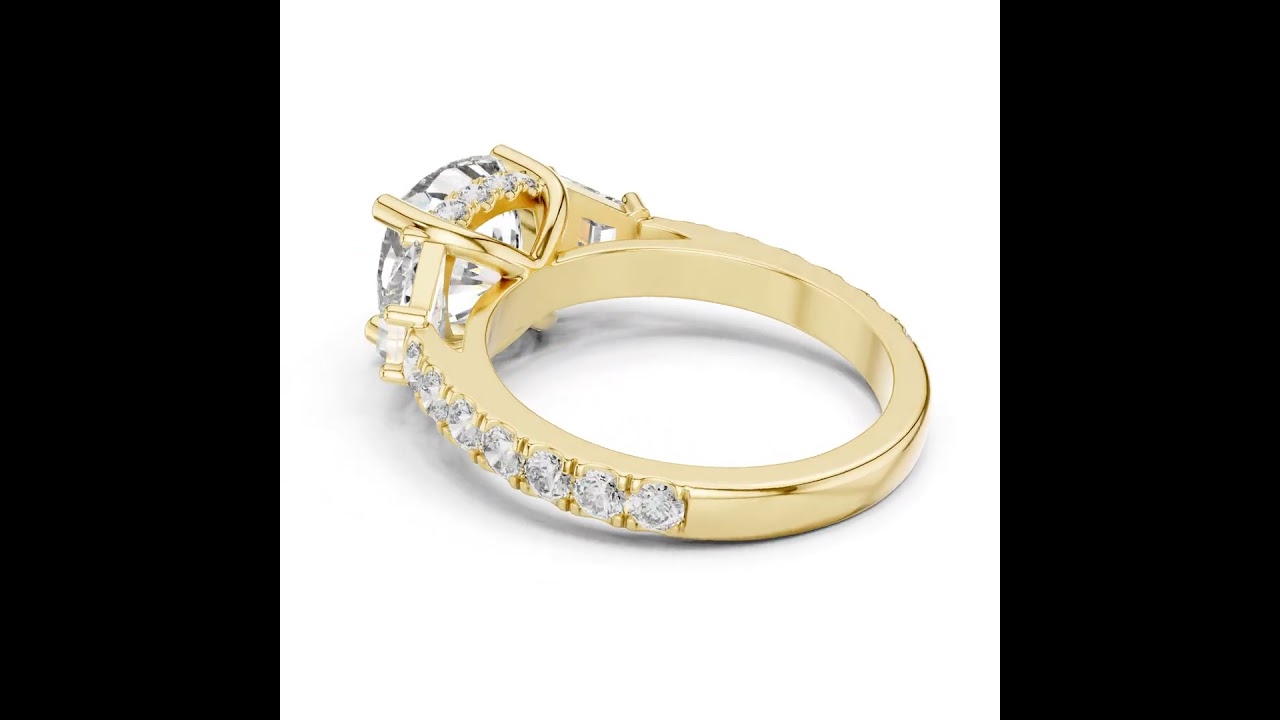 Three Stone Cushion Diamond Ring With Pave Band