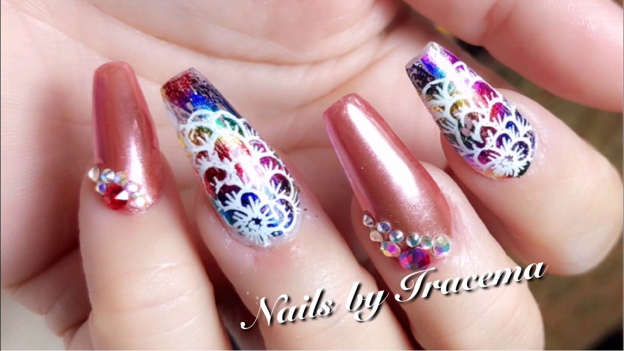 Diseño de uñas acrílicas con efecto espejo pink y foil de colores/como  evitar desprendimiento - thptnganamst.edu.vn
