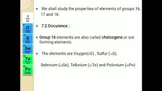 Elements of Group 16, 17, 18