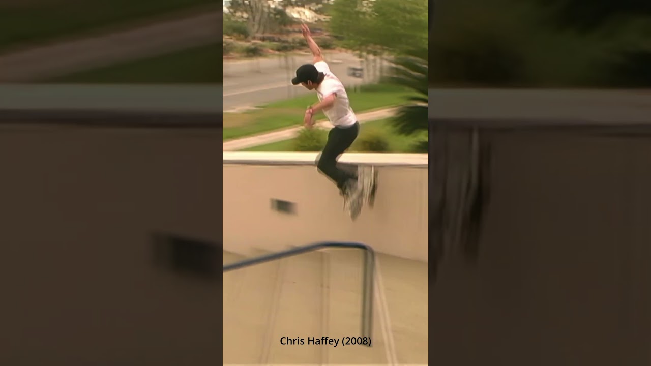 Chris Haffey with wild grind on curved ledge followed by hard slam (2008)
