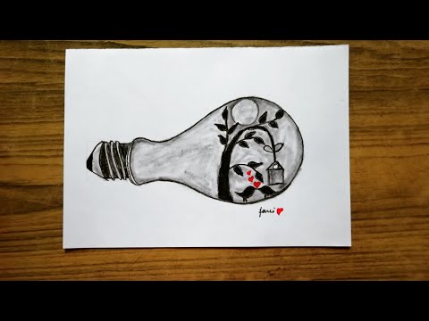 How to draw birds inside bulb || step by step || Farci Drawing 